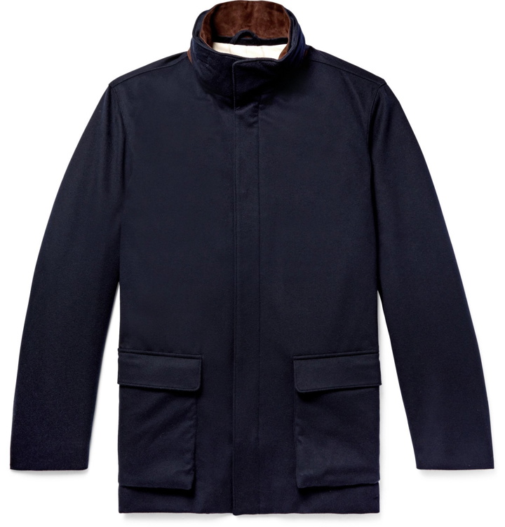 Photo: Loro Piana - Winter Voyage Suede-Trimmed Storm System Baby Cashmere Field Jacket - Blue