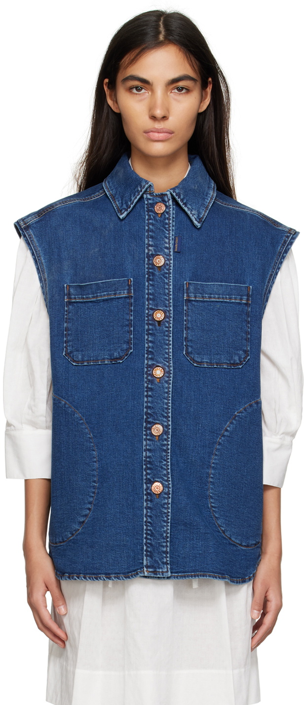 See by Chloé Indigo Oversized Denim Vest