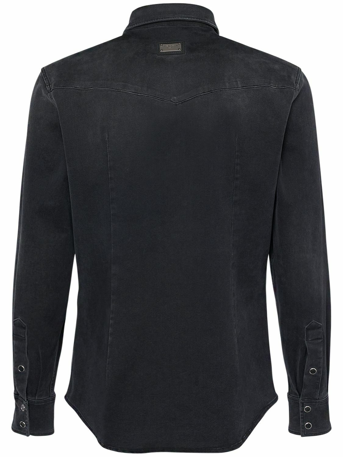 DOLCE&GABBANA ダメージ加工 ブラックデニム ウエスタンシャツy2k DOLCE & GABBANA - Washed Denim Shirt W/logo Dolce & Gabbana