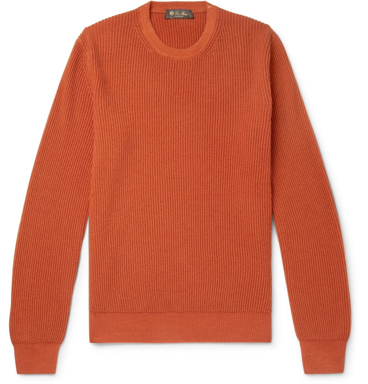 Photo: Loro Piana - Girocollo Riverside Garment-Dyed Ribbed Cashmere Sweater - Orange