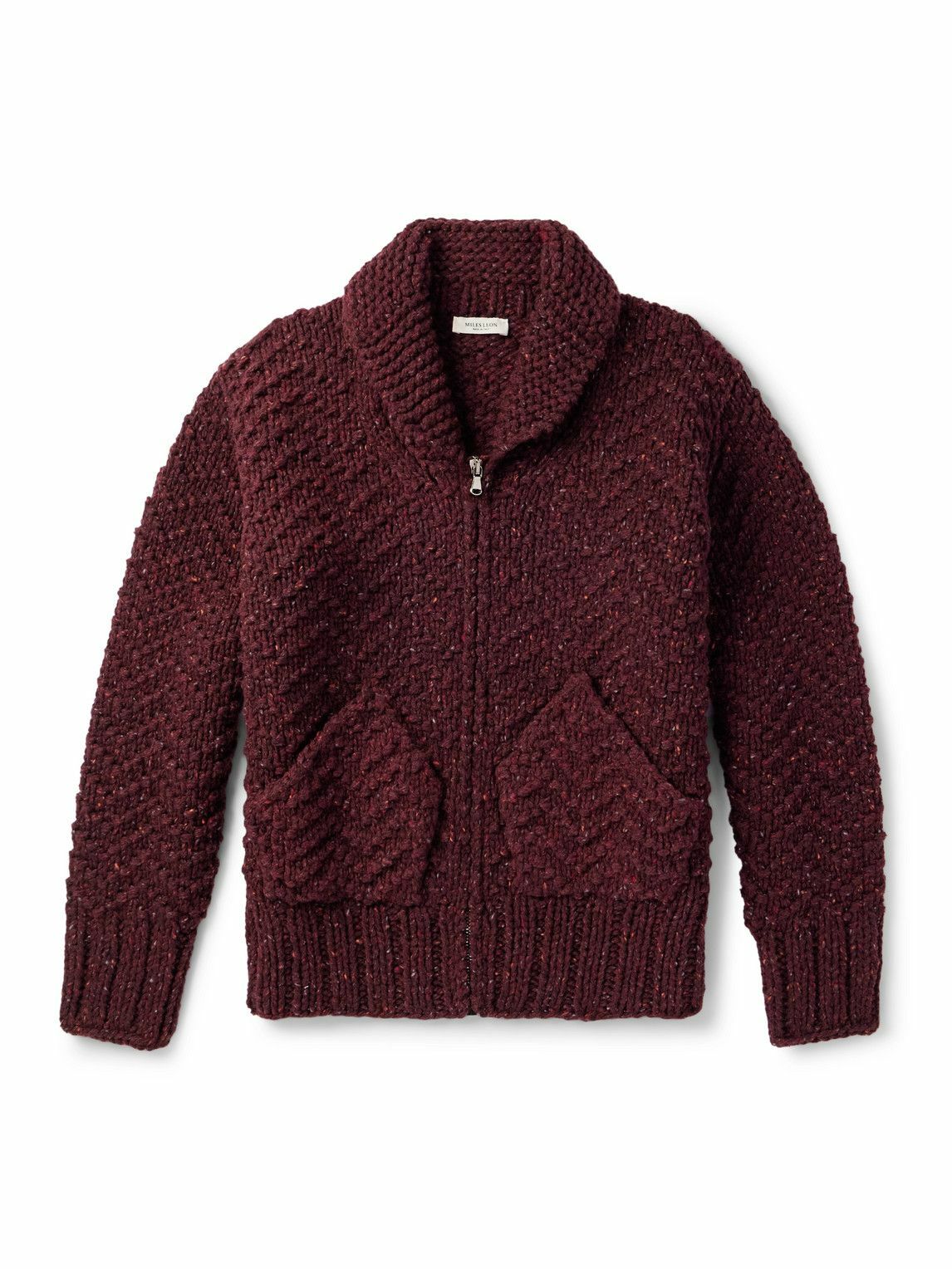 MILES LEON - Shawl-Collar Merino Wool Zip-Up Cardigan - Burgundy