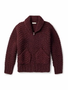 MILES LEON - Shawl-Collar Merino Wool Zip-Up Cardigan - Burgundy