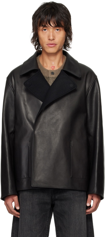 Photo: stein Black Short Bonded Reversible Leather Jacket