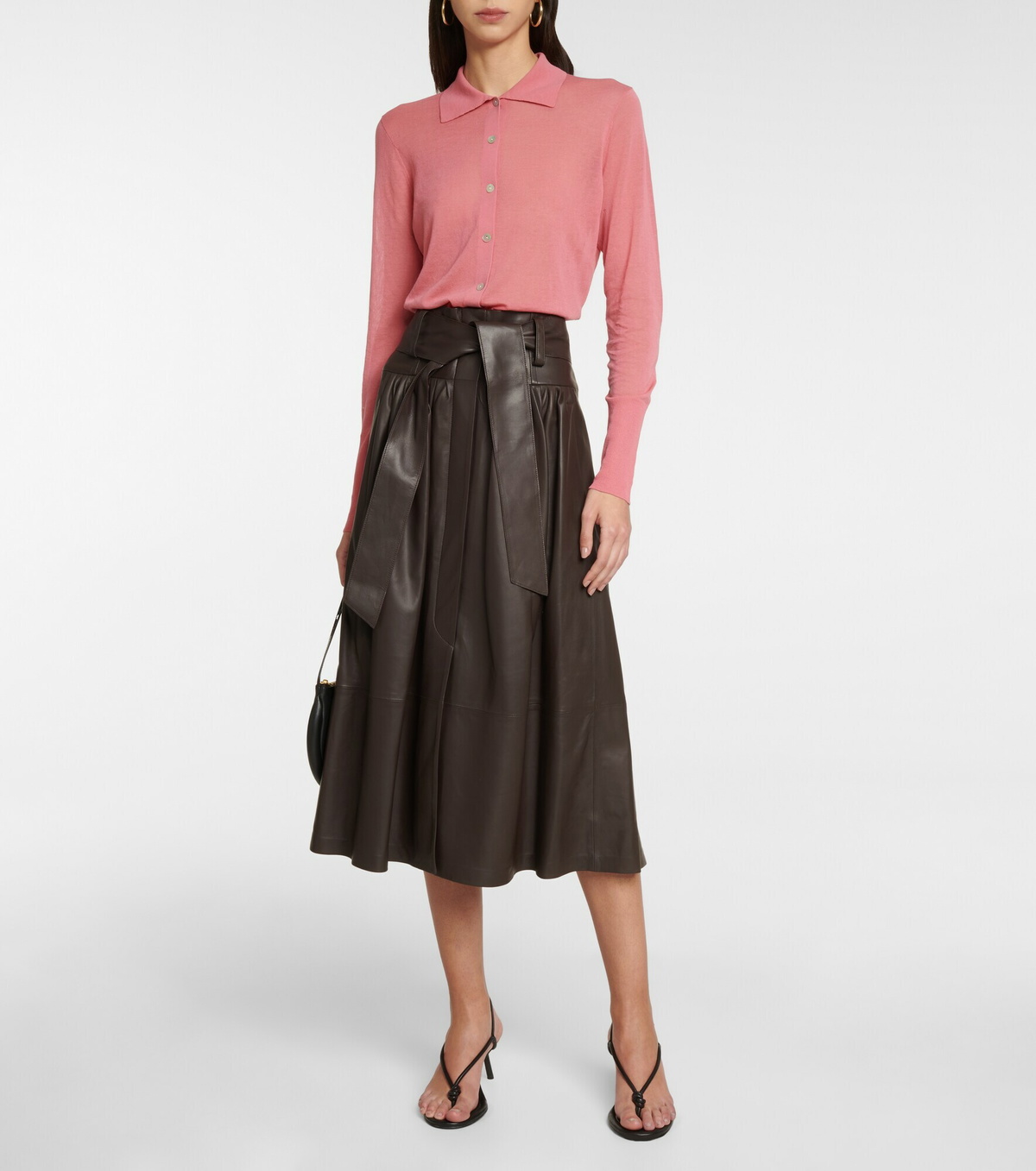 Vince - Belted leather midi skirt