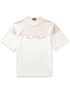 FENDI - Logo-Appliquéd Mesh-Panelled Cotton-Blend Jersey T-Shirt - Neutrals