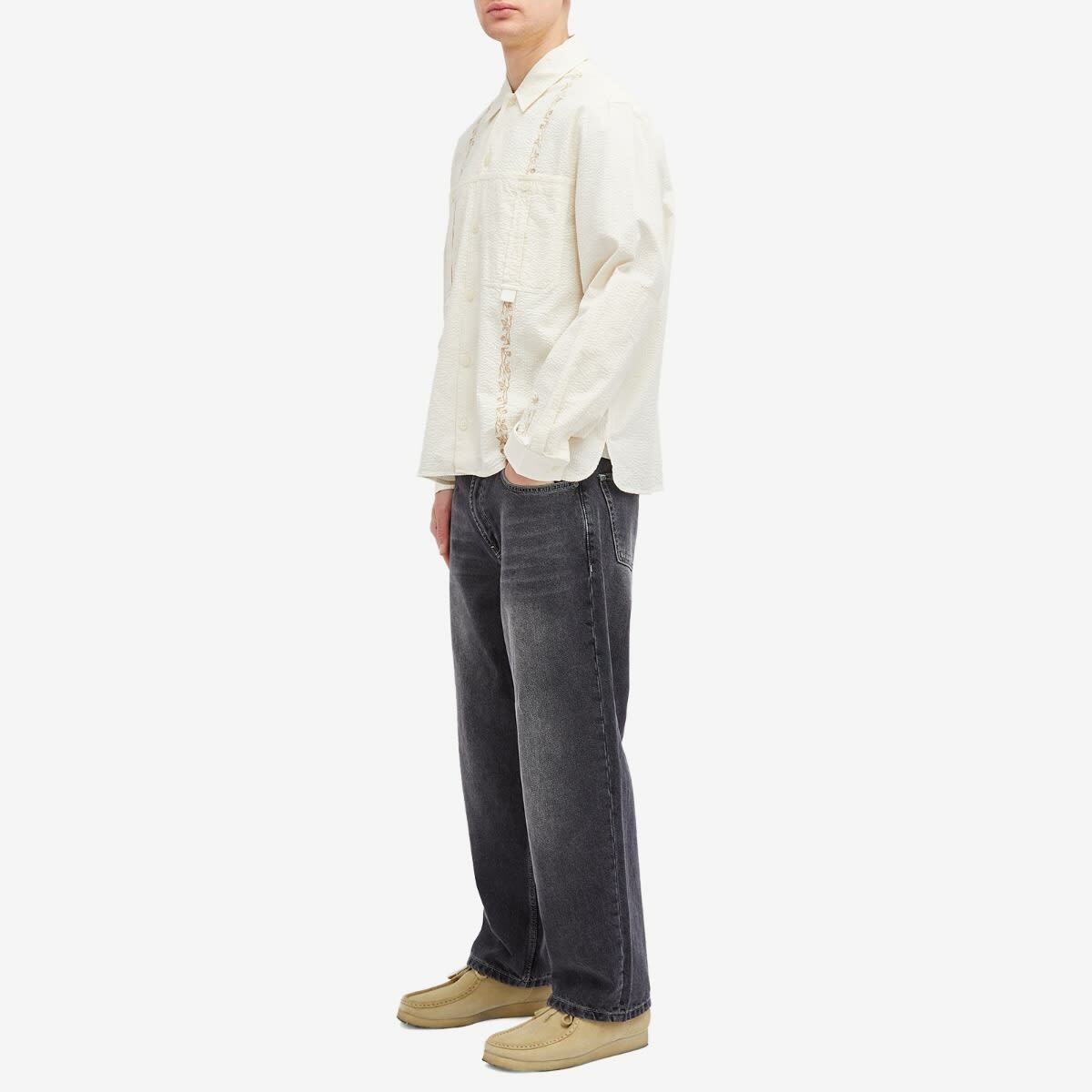 Magic Castles Men's Newell Embroidered Shirt in Ecru Seersucker