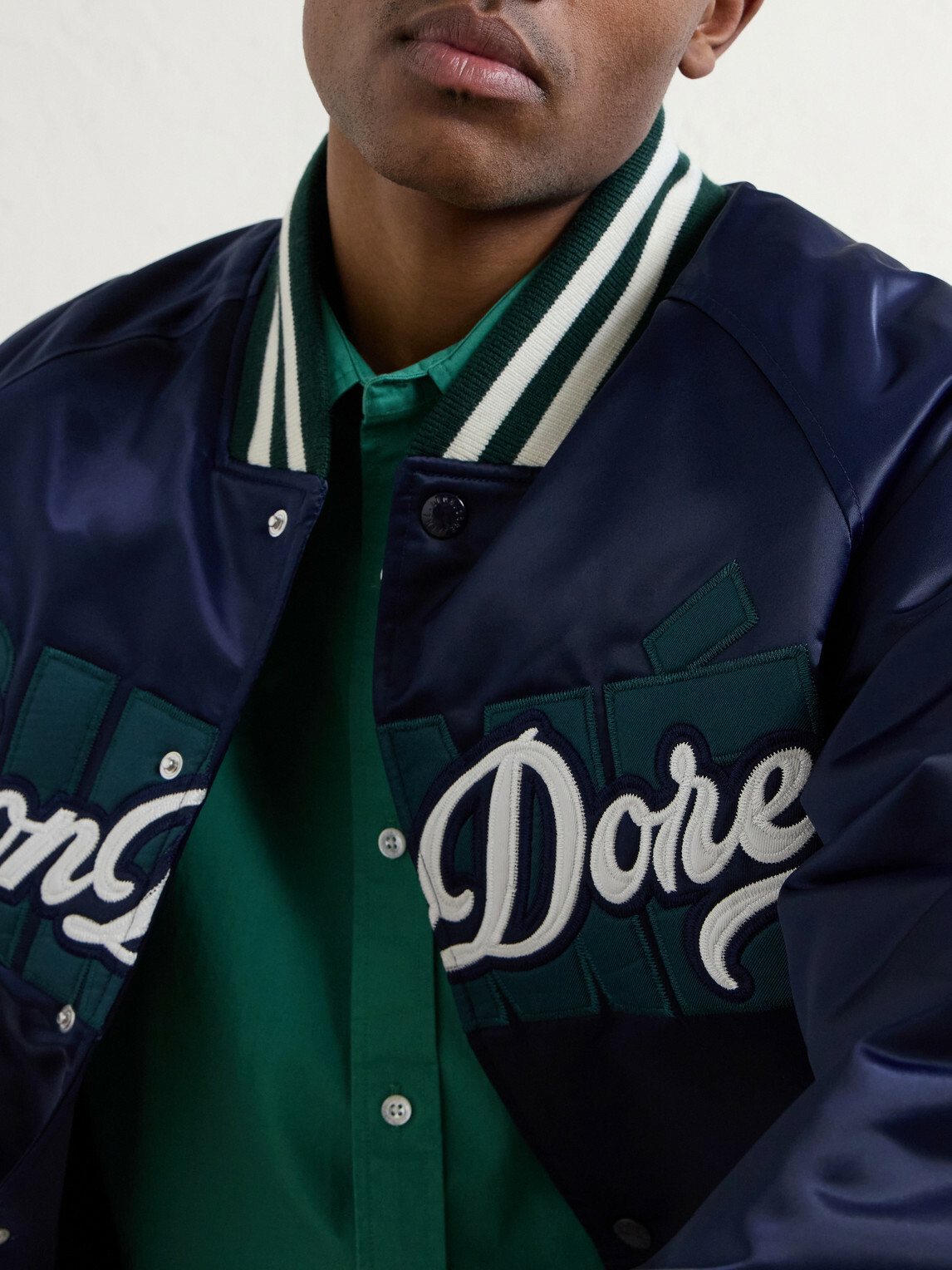 Aimé Leon Dore - Logo-Embroidered Satin Varsity Jacket - Blue