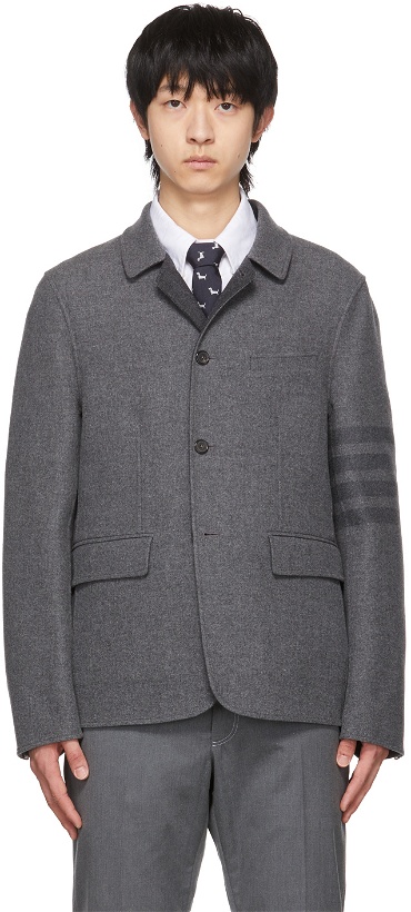 Photo: Thom Browne Grey Wool 4-Bar Sport Coat Blazer