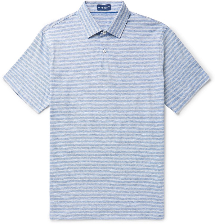 Photo: Peter Millar - Solstice Striped Cotton and Linen-Blend Jersey Polo Shirt - Blue