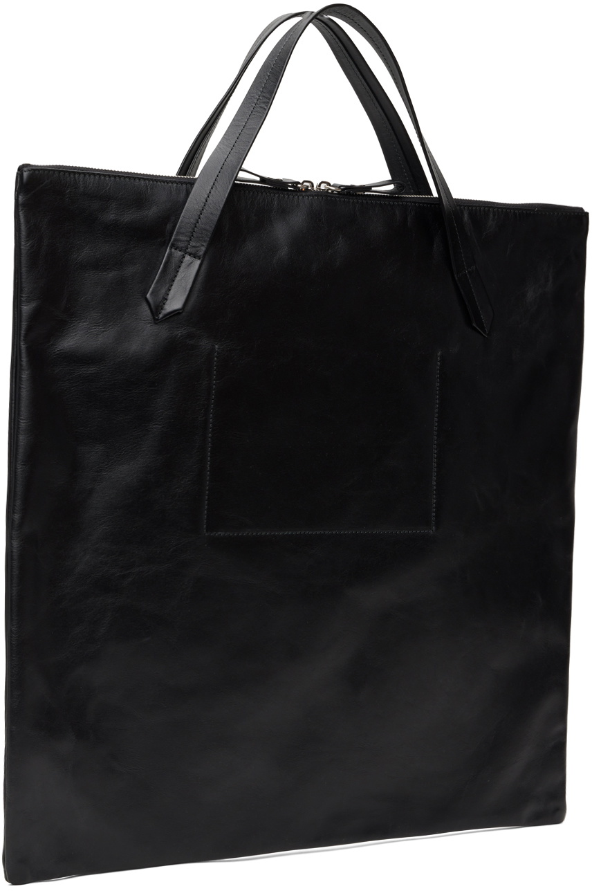 【Jil Sander】Black Leather Shopping Bag Jil Sander Leather tote bag Jil Sander