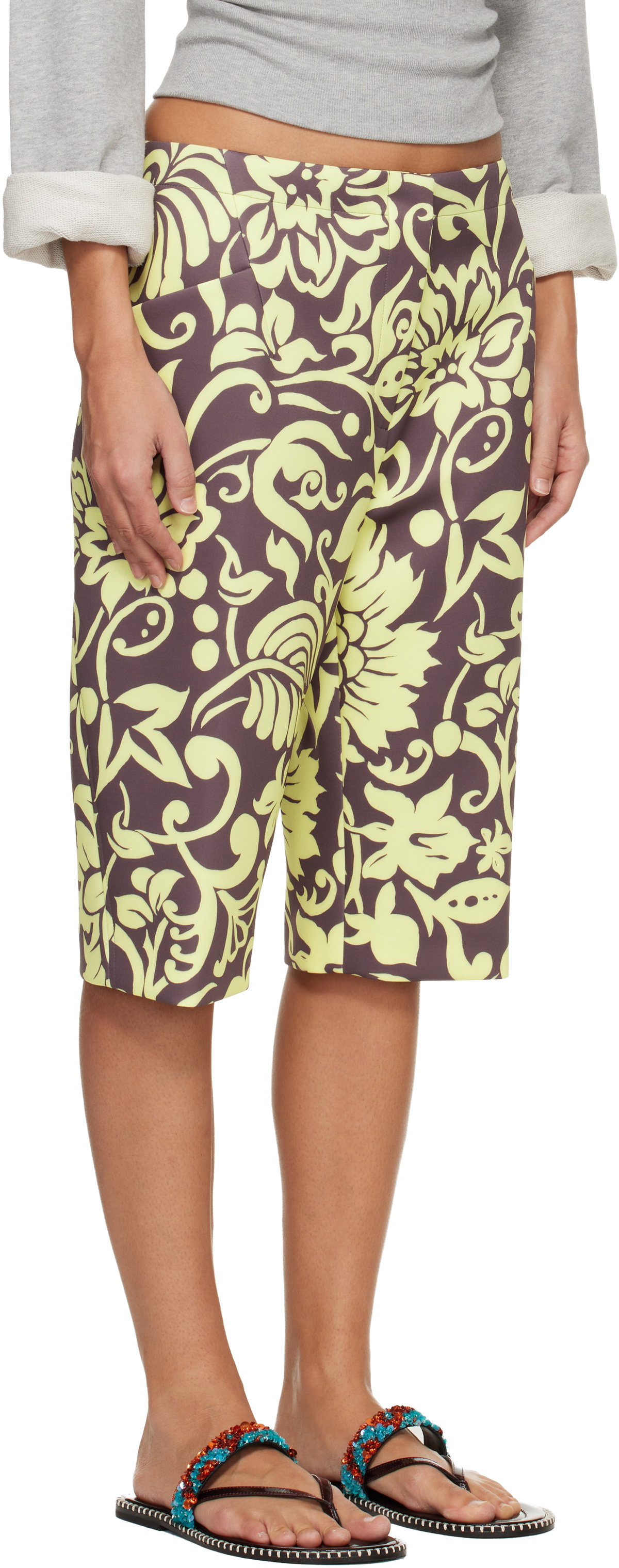 Dries Van Noten Brown & Yellow Patterned Shorts