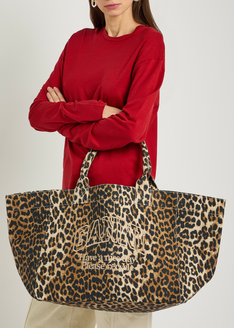 Ganni Printed Xxl Shopper Canvas Tote bag - Leopard - One Size