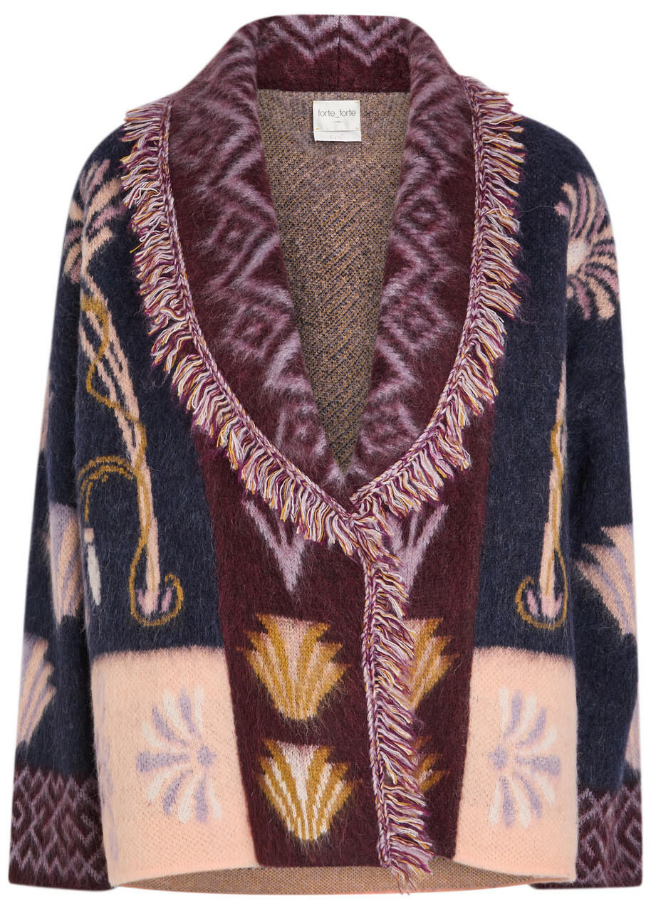 Forte_forte Jacquard Brushed Alpaca-blend Cardigan Navy