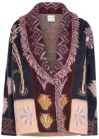 Forte_forte Jacquard Brushed Alpaca-blend Cardigan Navy