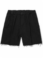 Neighborhood - Straight-Leg Logo-Appliquéd Frayed Denim Shorts - Black