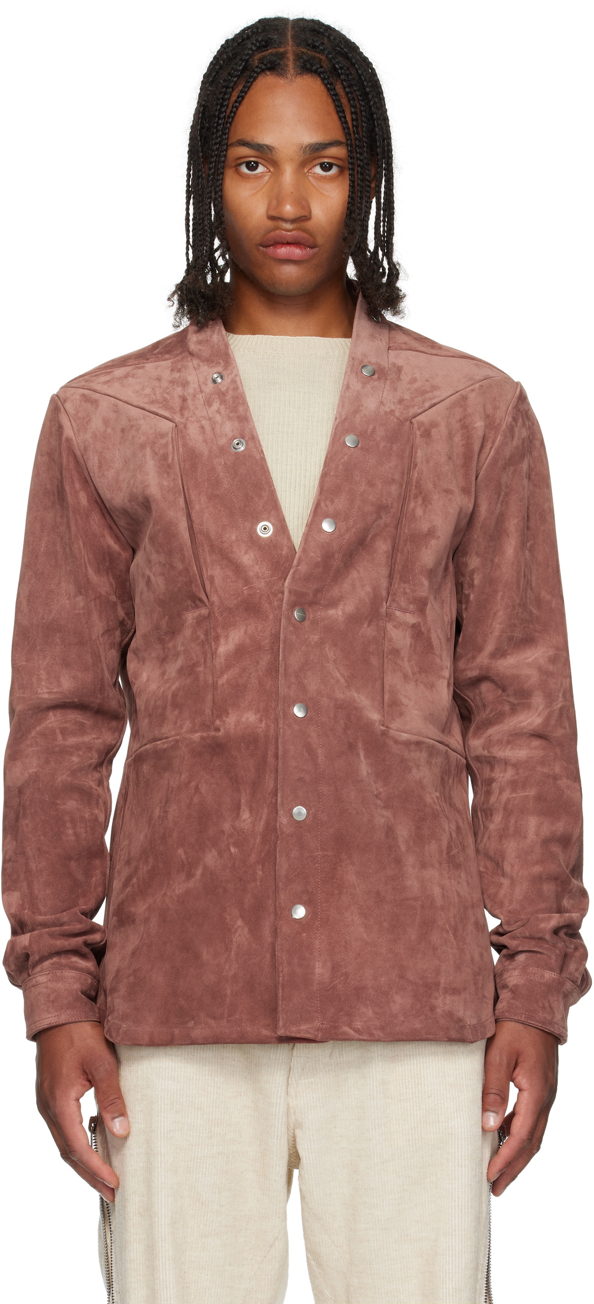 Rick Owens Pink Concordians Larry Fogpocket Suede Jacket Rick Owens