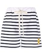 JOSHUA SANDERS - Smiley Logo Striped Cotton Shorts