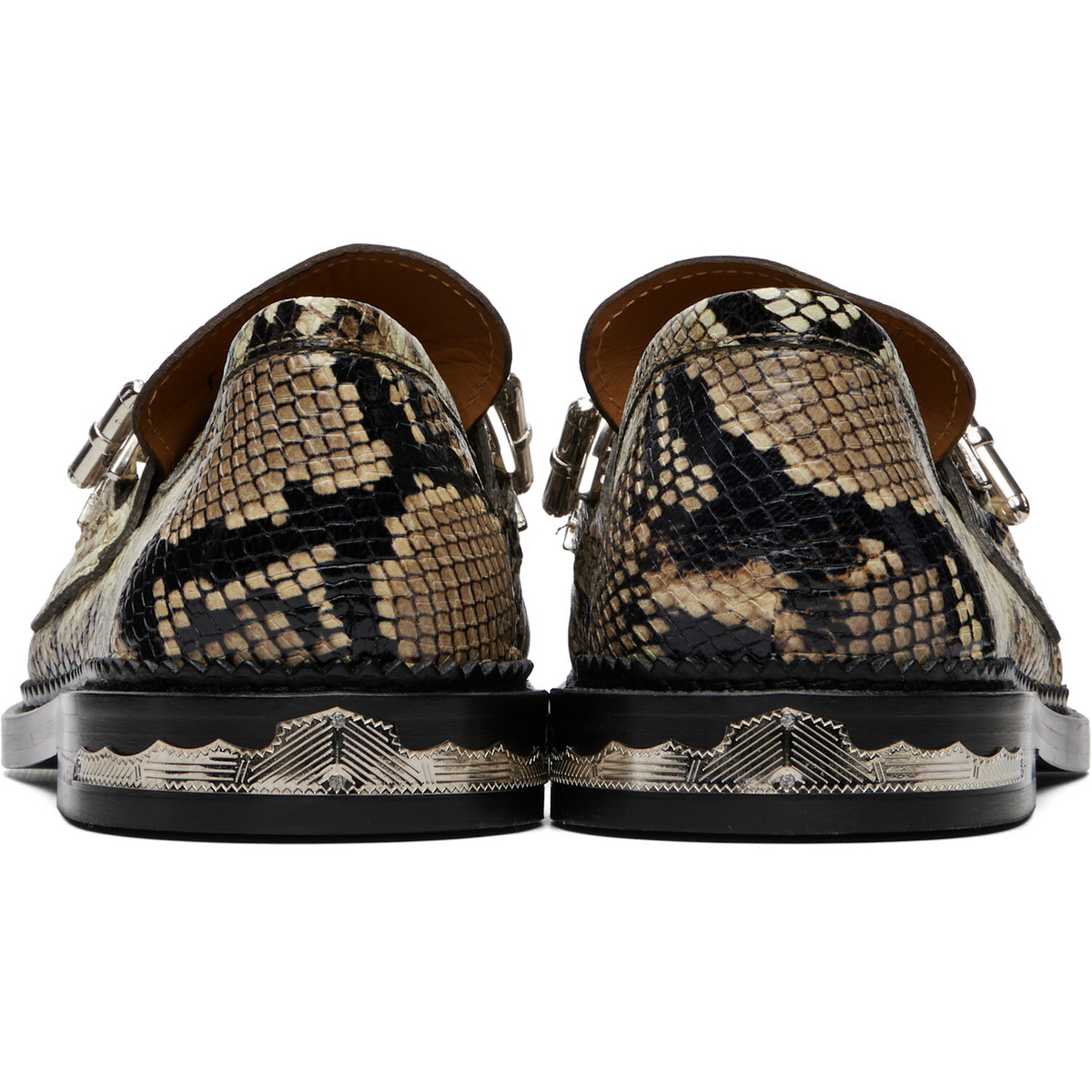 Toga Virilis Beige Embossed Snake Loafers