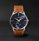 Junghans - Meister Handaufzug 38mm Stainless Steel and Leather Watch, Ref. No. 027/3504.00 - Blue