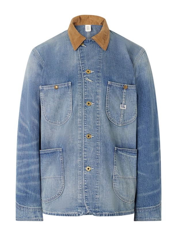 Photo: RRL - Stockton Corduroy-Trimmed Denim Jacket - Blue