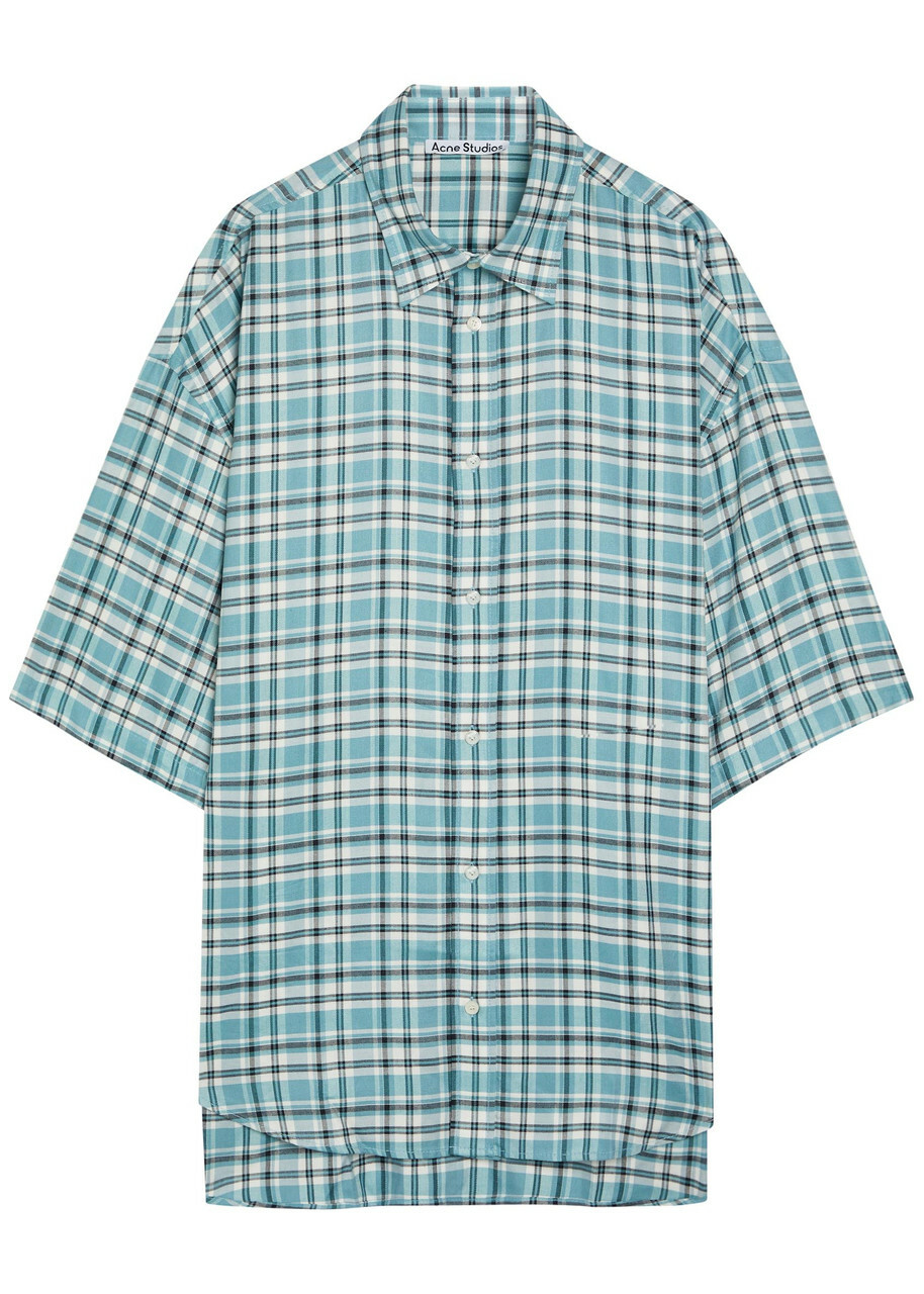 Acne Studios Oversized Checked Woven Shirt White And Blue