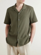 Mr P. - Camp-Collar Embroidered Cotton Shirt - Green