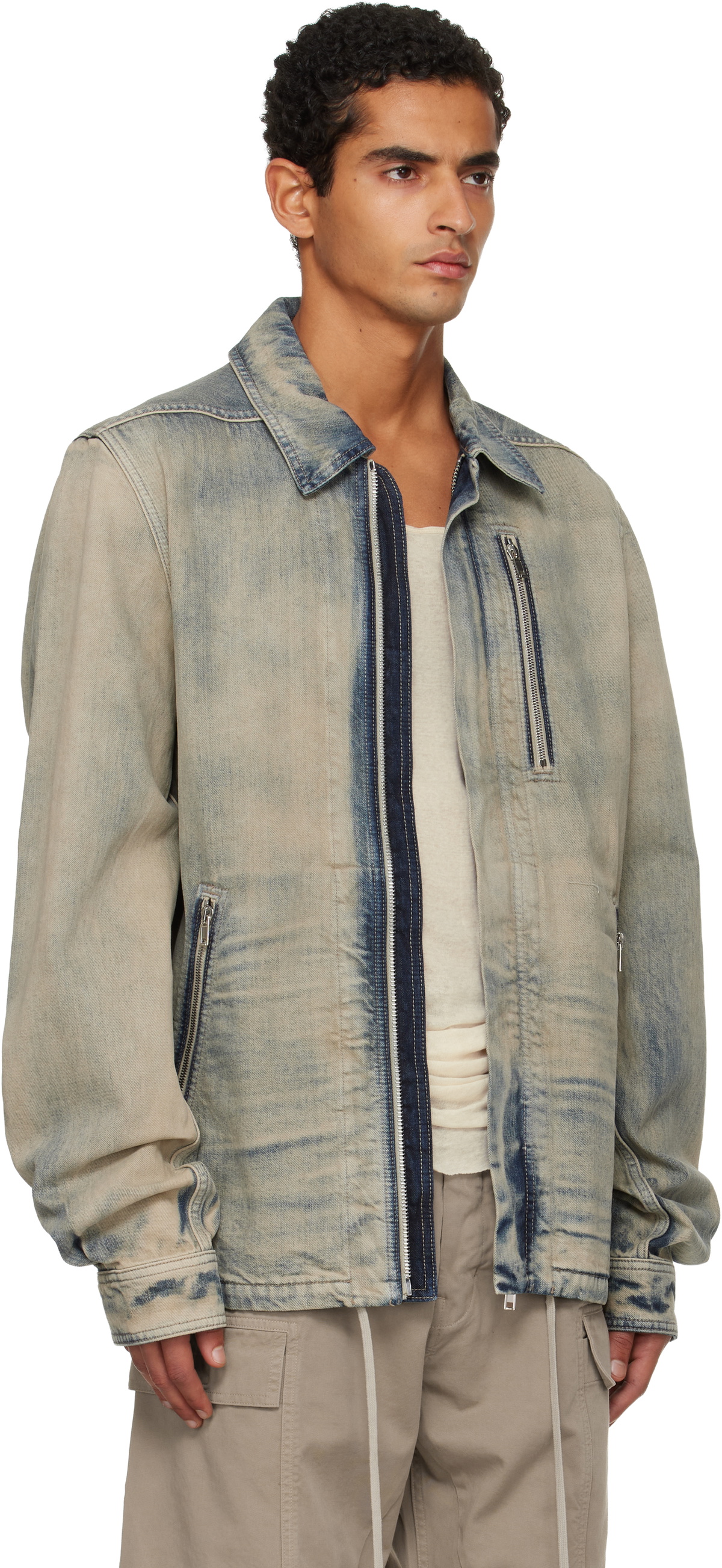 Rick Owens DRKSHDW Blue Concordians Concealed Zipfront Denim Jacket