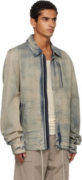 Rick Owens DRKSHDW Blue Concordians Concealed Zipfront Denim Jacket