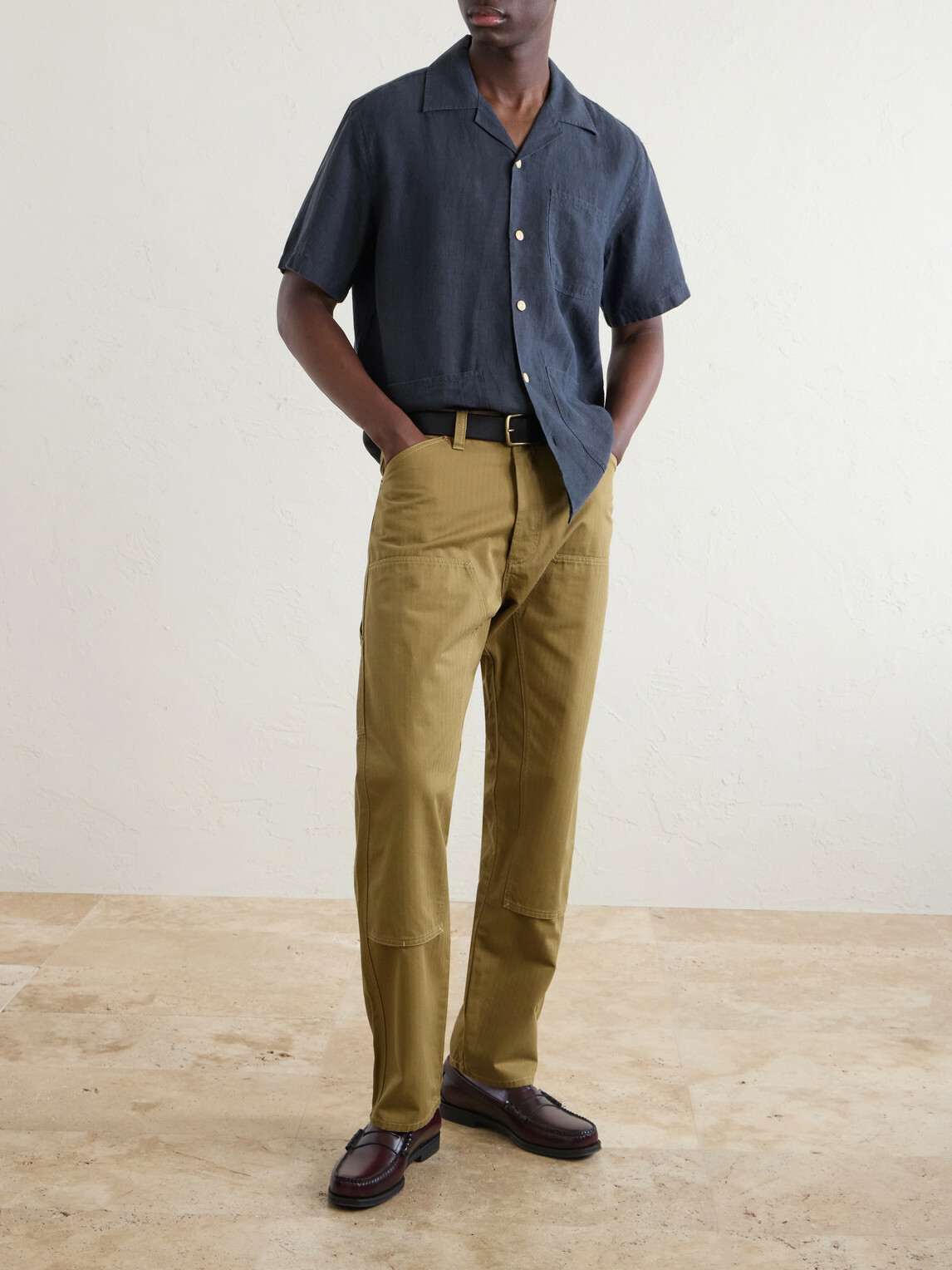 Drake's - Camp-Collar Linen Shirt - Blue