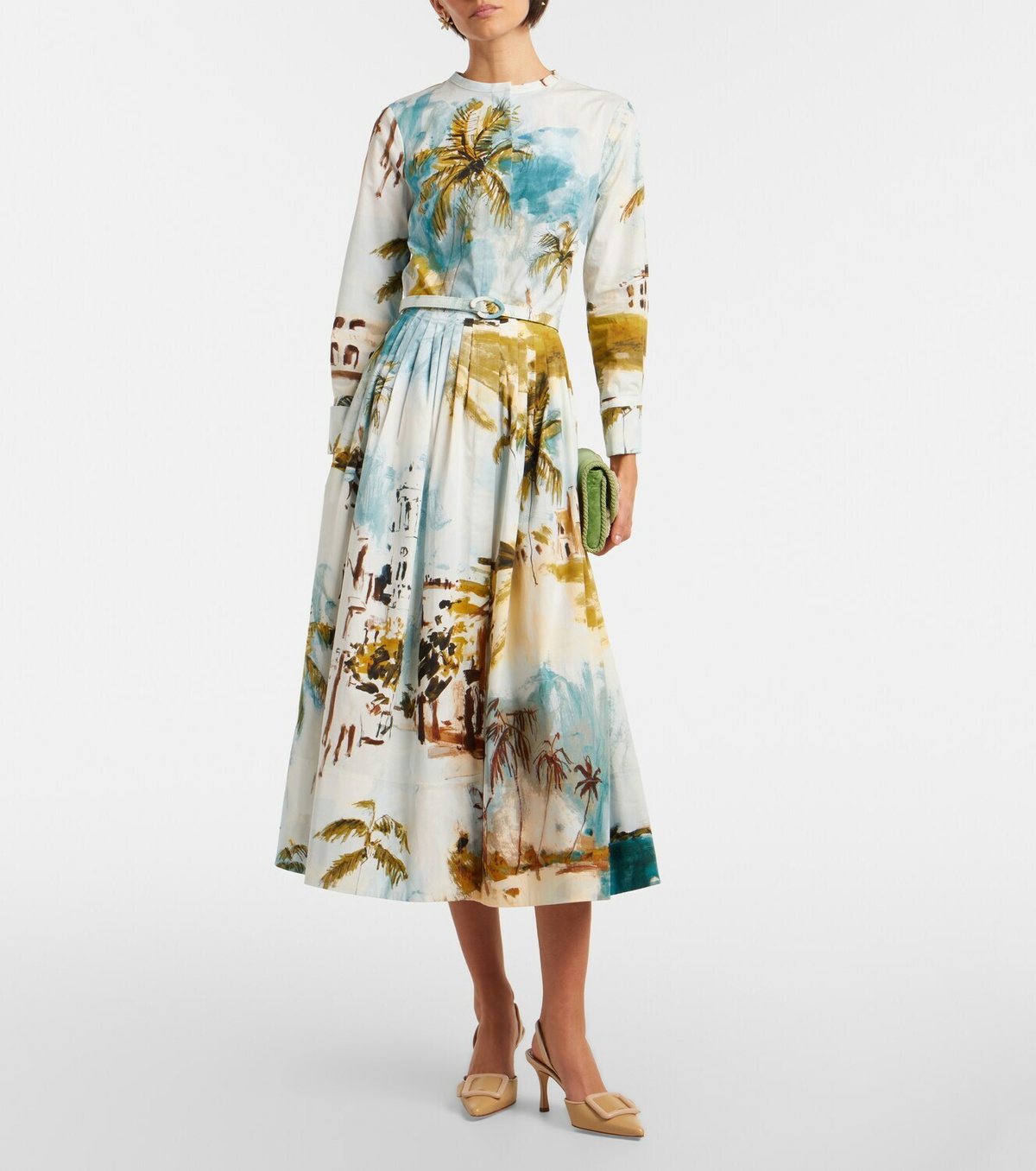 Oscar de la Renta Pleated printed cotton-blend cocktail dress