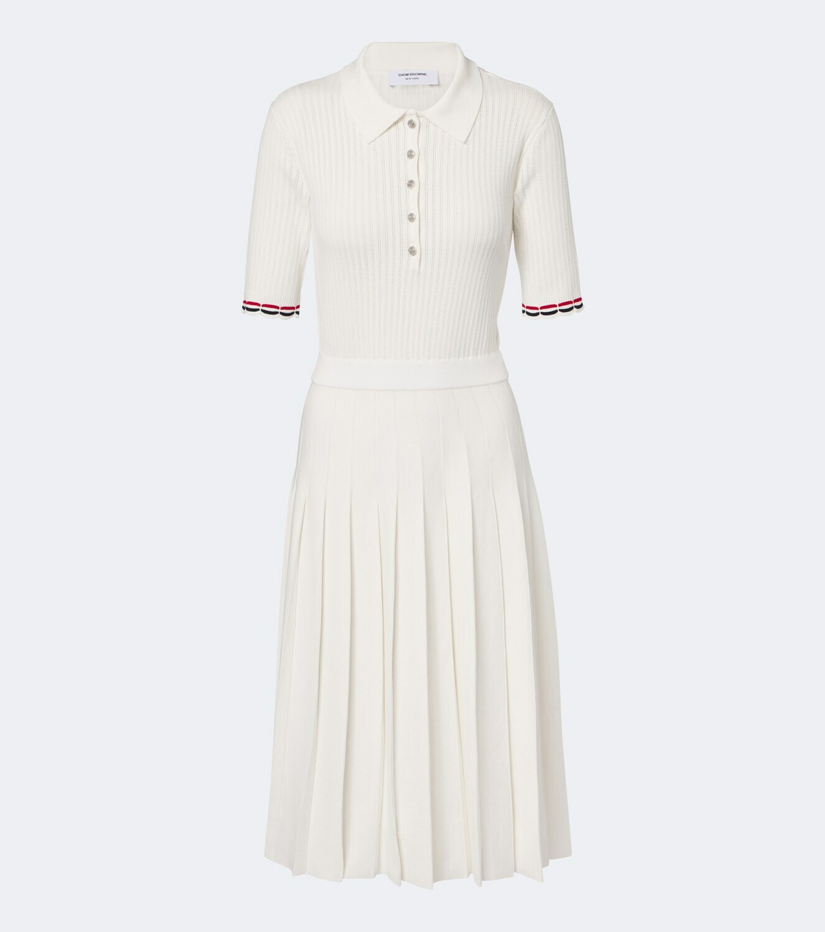 Thom Browne Ribbed-knit pointelle cotton polo dress