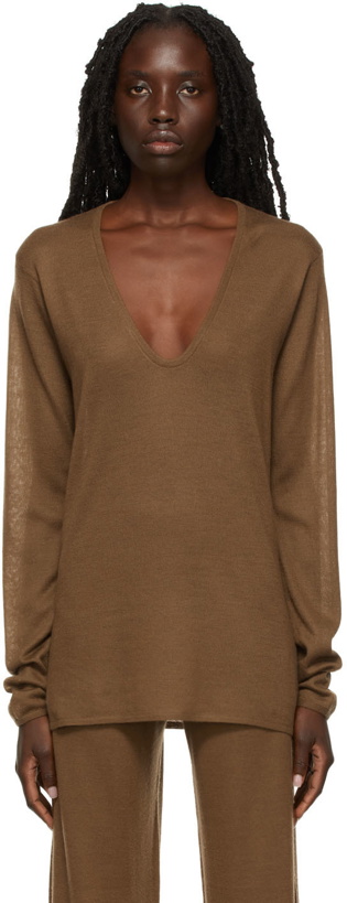 Photo: Frenckenberger Tan Loose Knit Long Sleeve T-Shirt