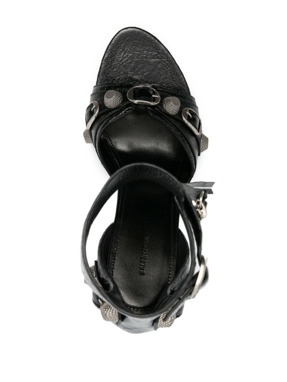 サンダル・ミュール BALENCIAGA LEAD LEATHER CAGOLE SANDALS BALENCIAGA Cagole embellished metallic textured-leather