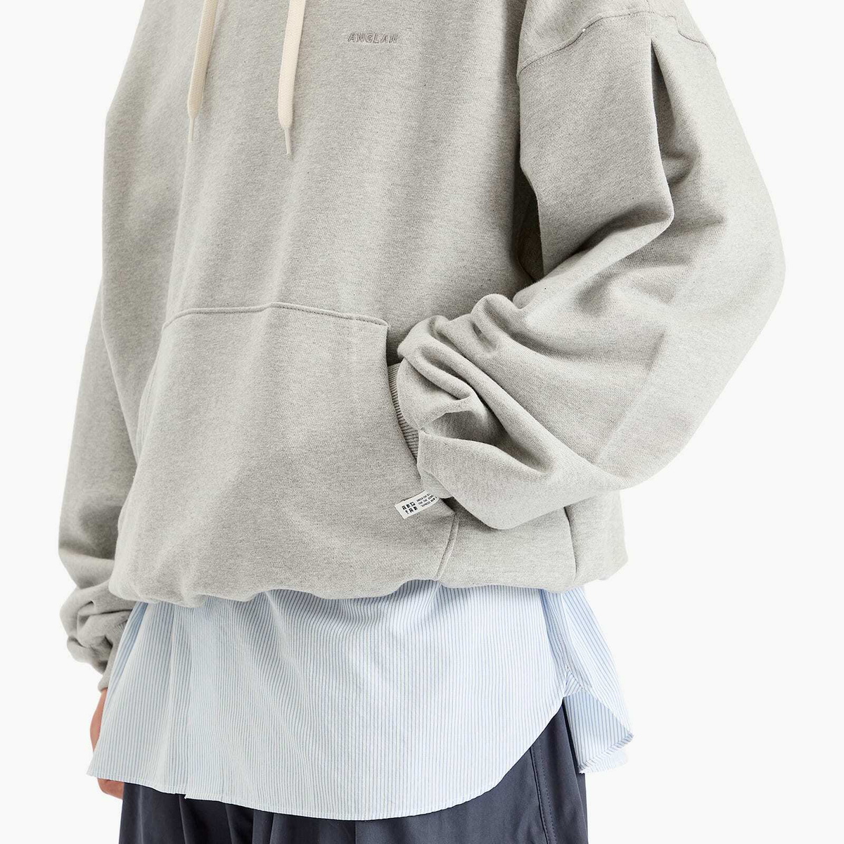 Anglan Men's Valley Tuck Sweat Balloon Hoodie in Melange Grey 