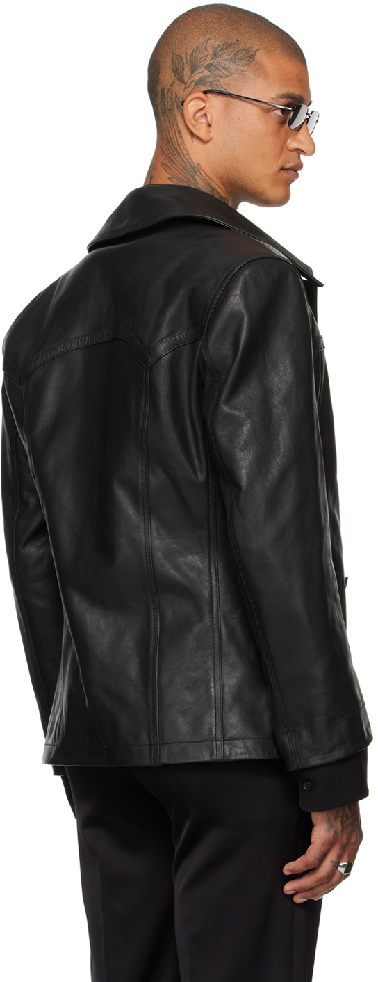 LU'U DAN Black Slim-Fit Creep Leather Jacket