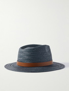 Loro Piana - Avea Leather-Trimmed Straw Panama Hat - Blue