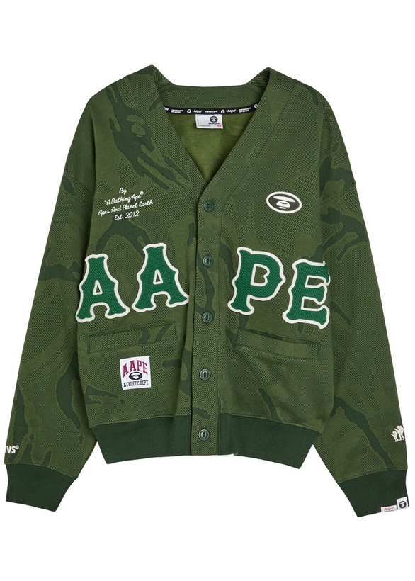 Photo: Aape Logo Camouflage-intarsia Cotton Cardigan Dark Green