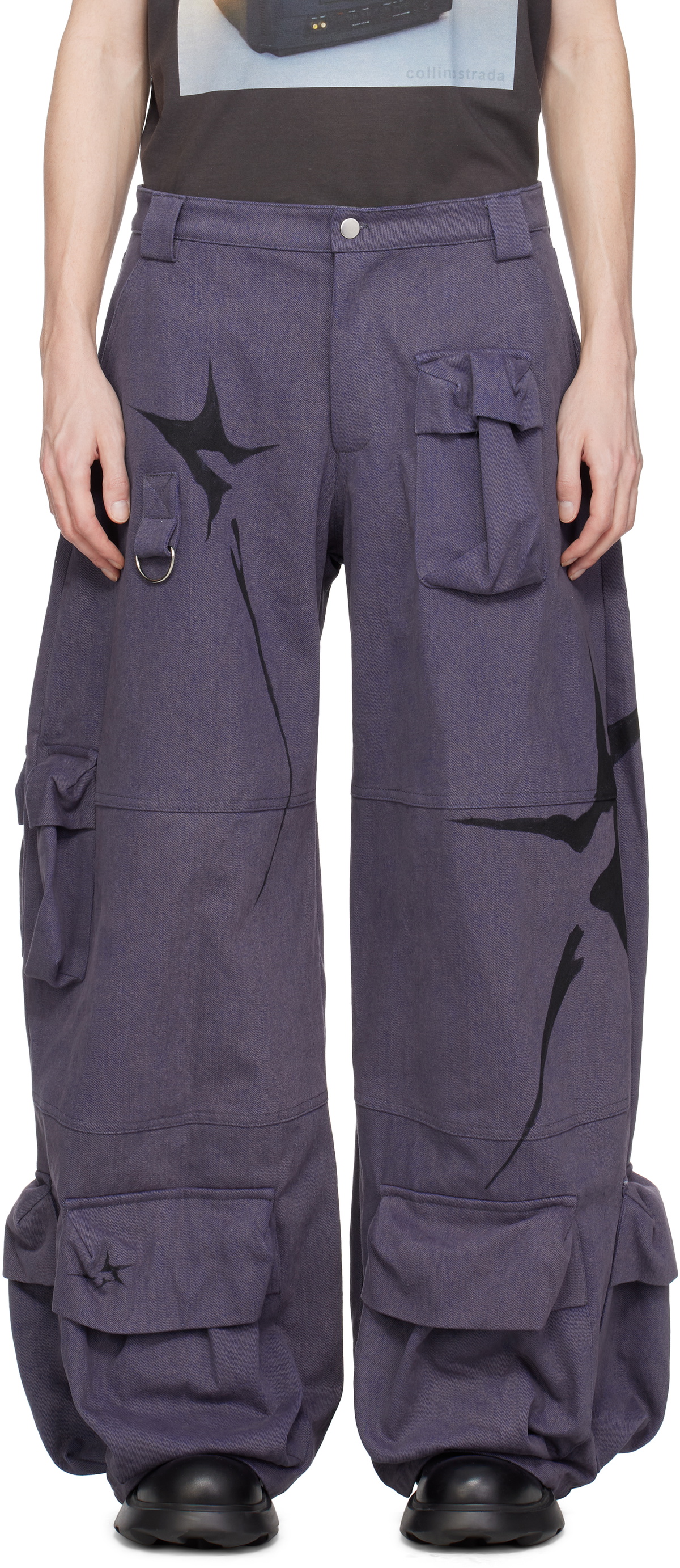 Collina Strada Navy Garden Denim Cargo Pants