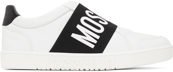 Photo: Moschino White & Black Logo Strap Sneakers