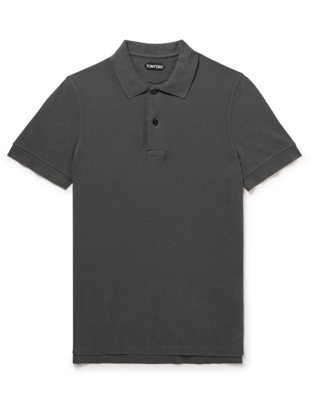 Photo: TOM FORD - Garment-Dyed Cotton-Piqué Polo Shirt - Gray