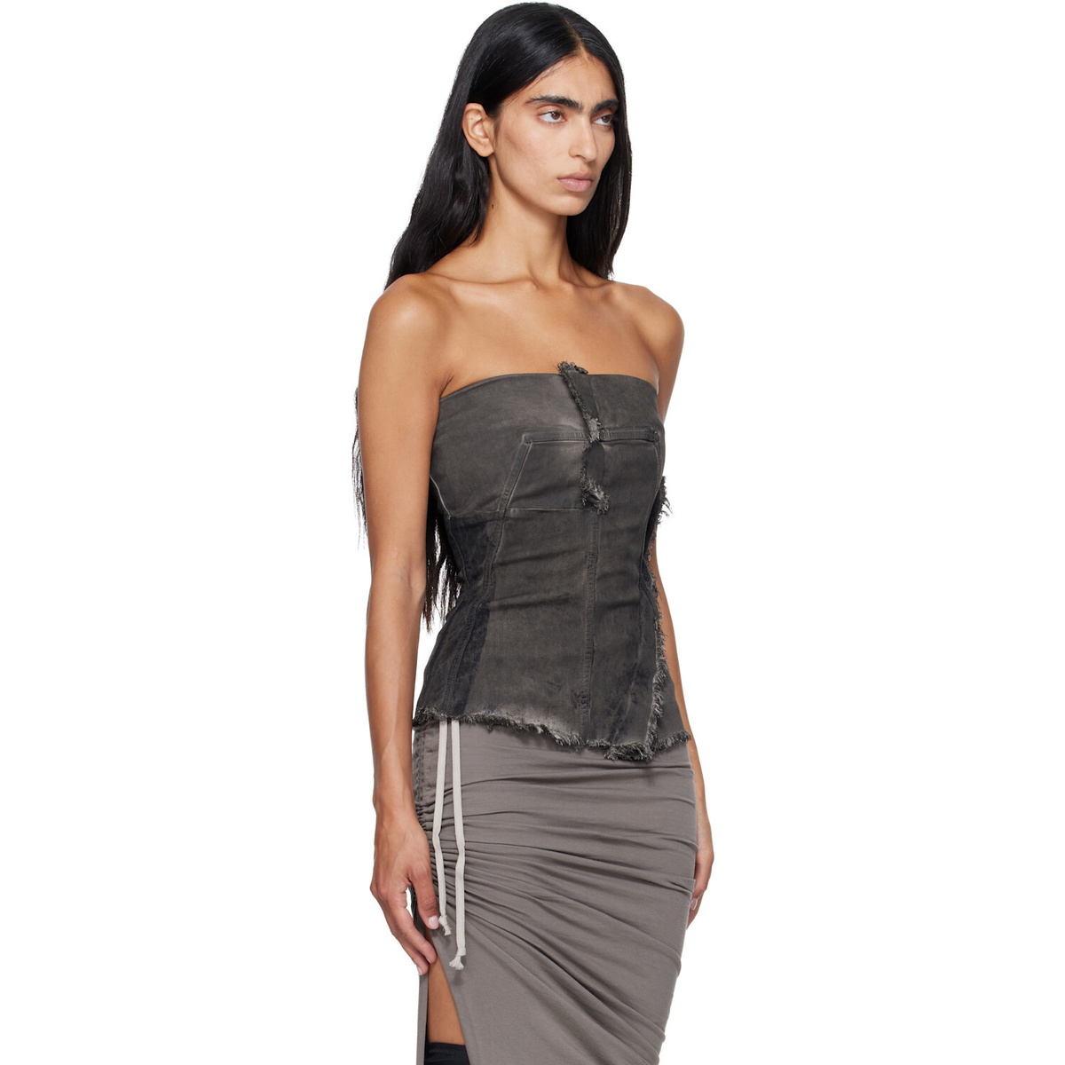 Rick Owens Gray Tower Bustier Denim Top