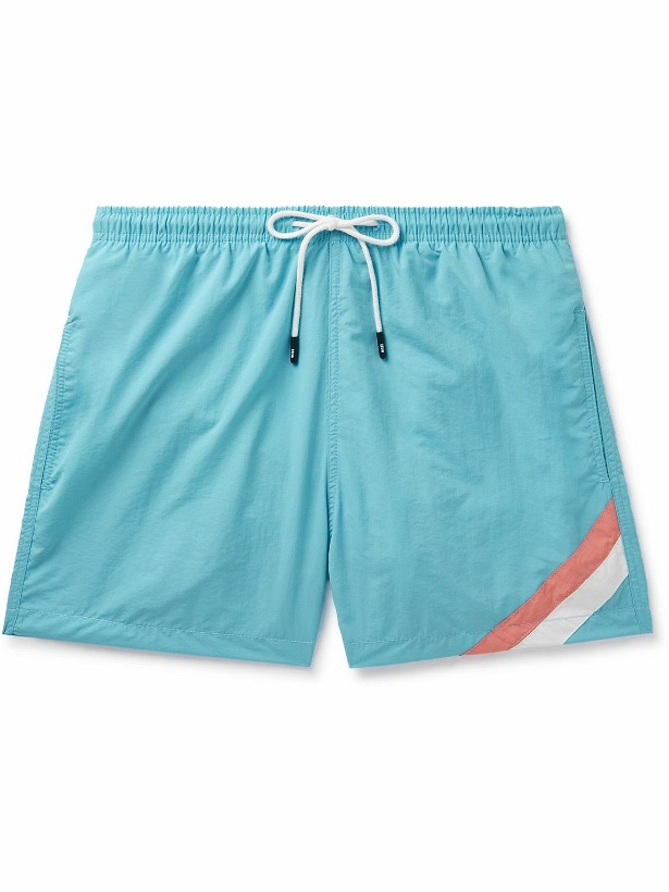Photo: Solid & Striped - The Classic Straight-Leg Mid-Length Striped Shell Swim Shorts - Blue