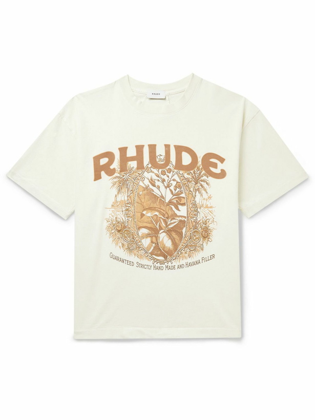 Photo: Rhude - Cigaro Logo-Print Cotton-Jersey T-Shirt - Neutrals