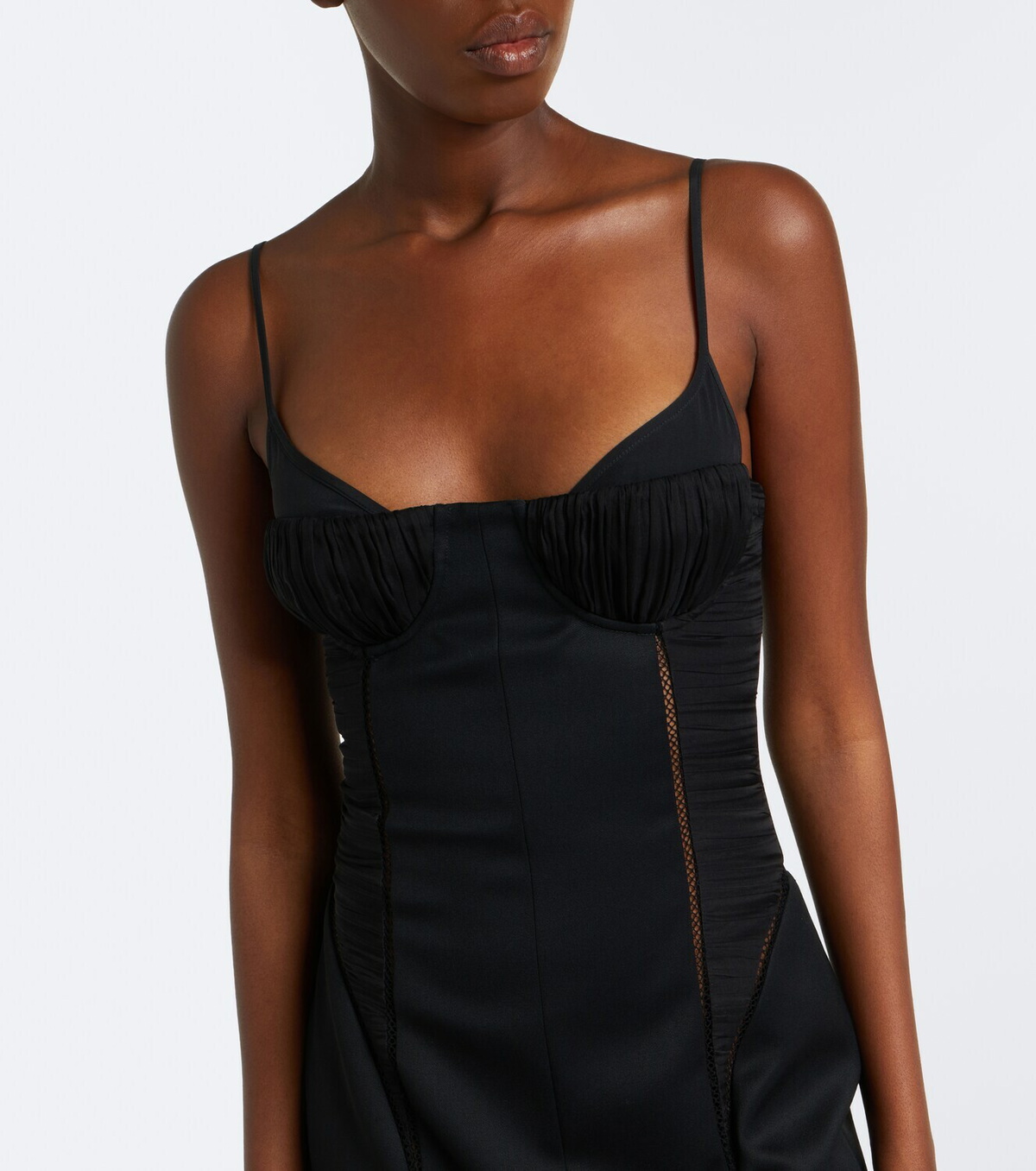 McQueen Paneled ruched wool cocktail dress