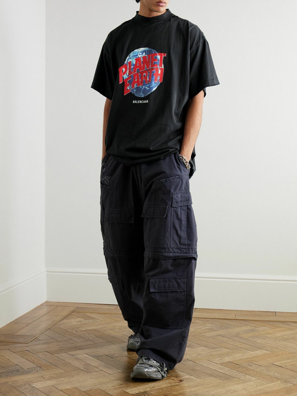 Balenciaga - Distressed Printed Cotton-Jersey T-Shirt