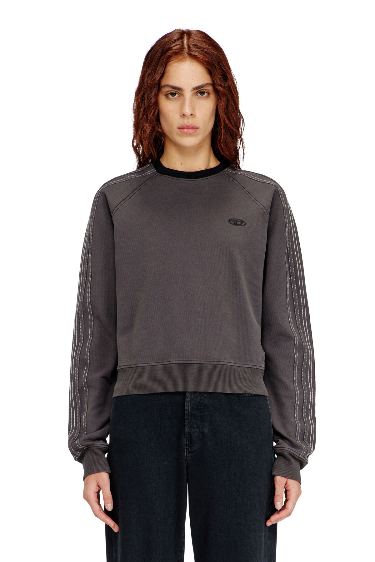 Diesel Sweatshirt with bands and Oval D embroidery - Sweaters Womens in Grey