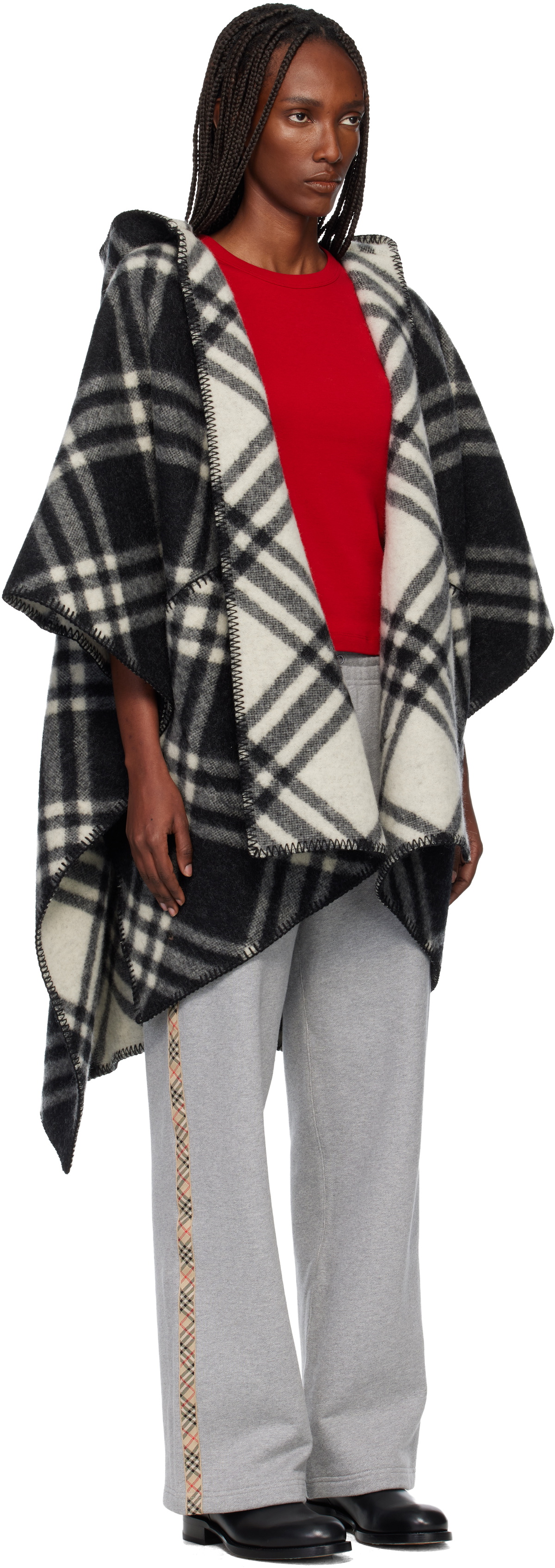 Burberry Black Check Wool Reversible Cape