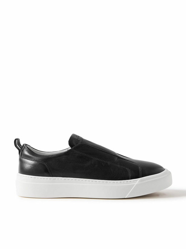 Photo: Kiton - Leather Slip-On Sneakers - Blue