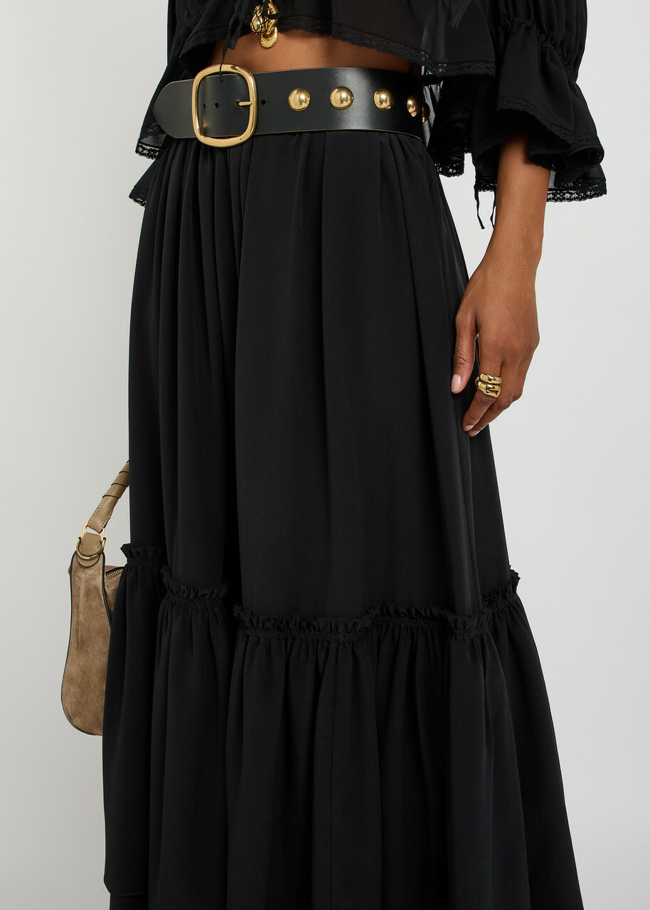 Chloe Ruffled Tiered Silk-chiffon Midi Skirt Black