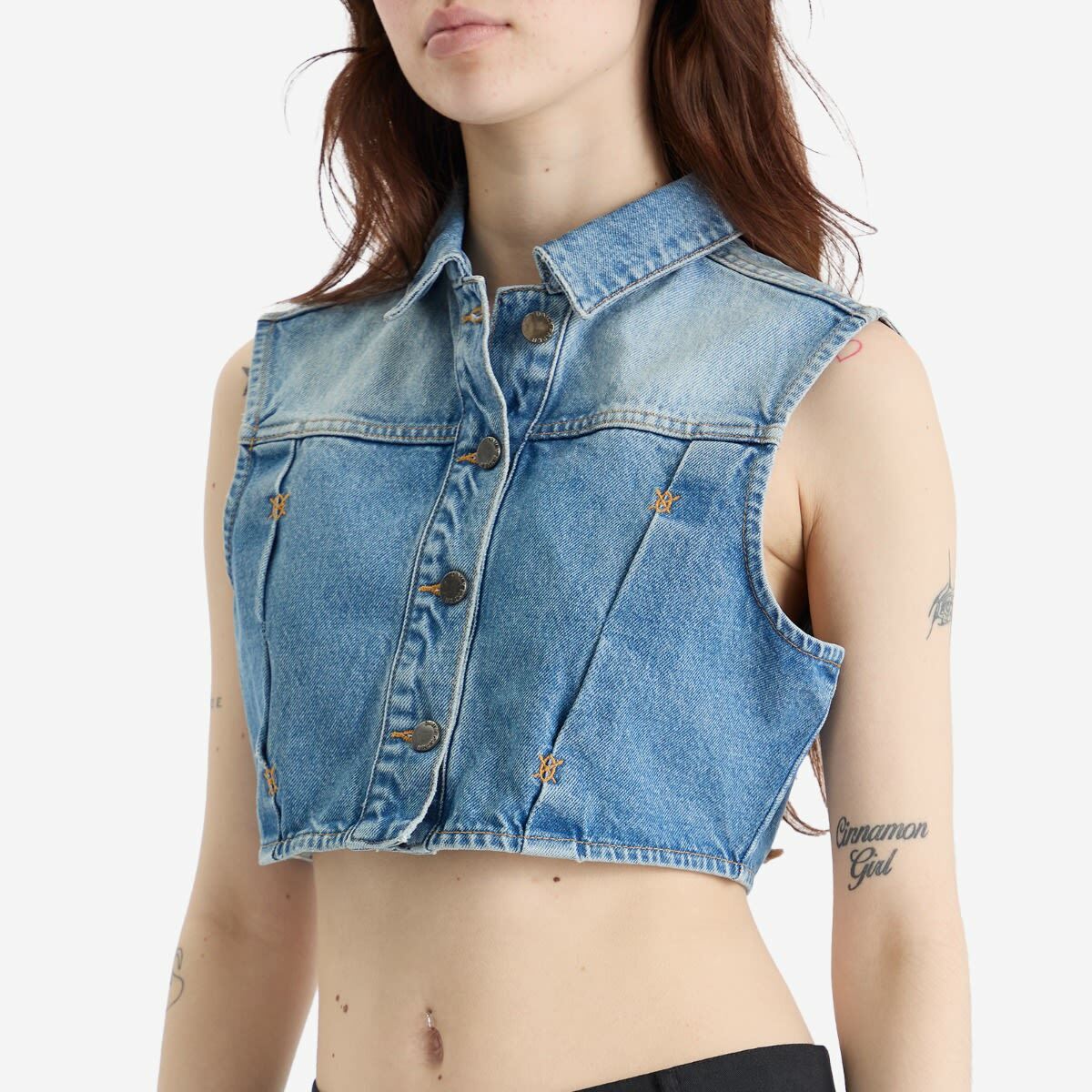 Daily Paper Women's Asola Sleeveless Denim Vest in Light Blue